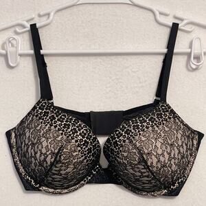 Victoria's Secret Bra Womens 38C Push Up Padded Balconette Black Nude Lace Sexy